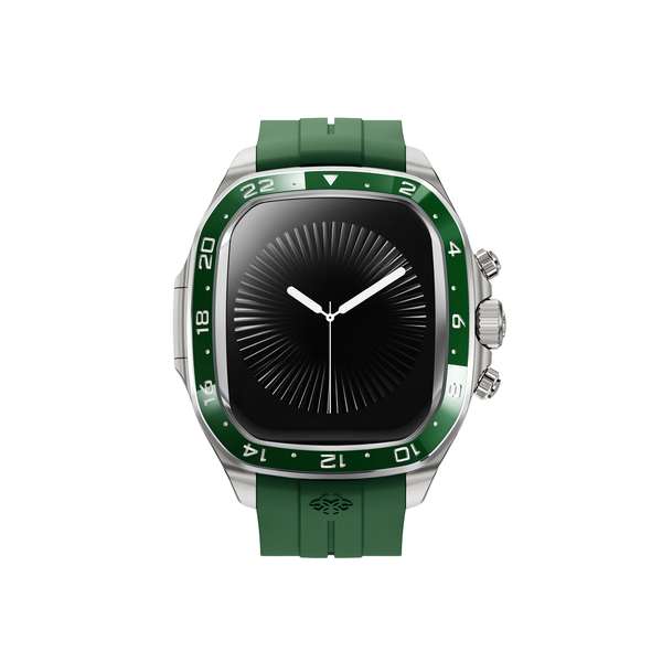 Apple Watch Case 46 MM uchun Golden Concept korpusi - CROWN CLASSIC SPORT GREEN RUBBER CERAMIC BEZEL